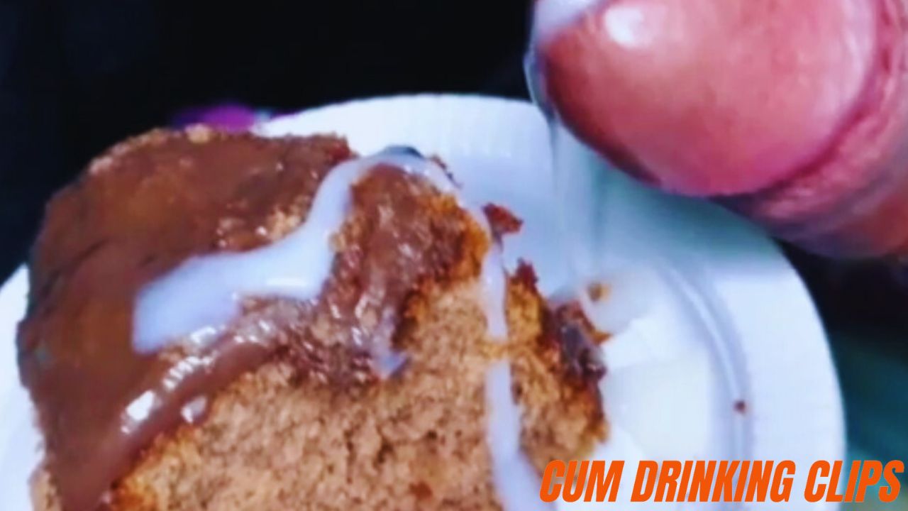 Amateur video of man cumming on cake, cake with sperm, cum jizz, sperm fetish on cake, eating cum