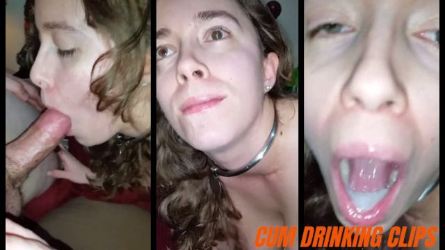 Tattooed woman with nipple piercing swallowing cum