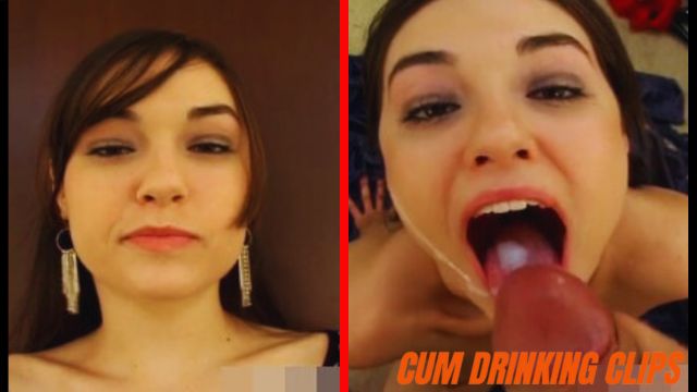 Promiscuous brunette Sasha Grey swallowing cum