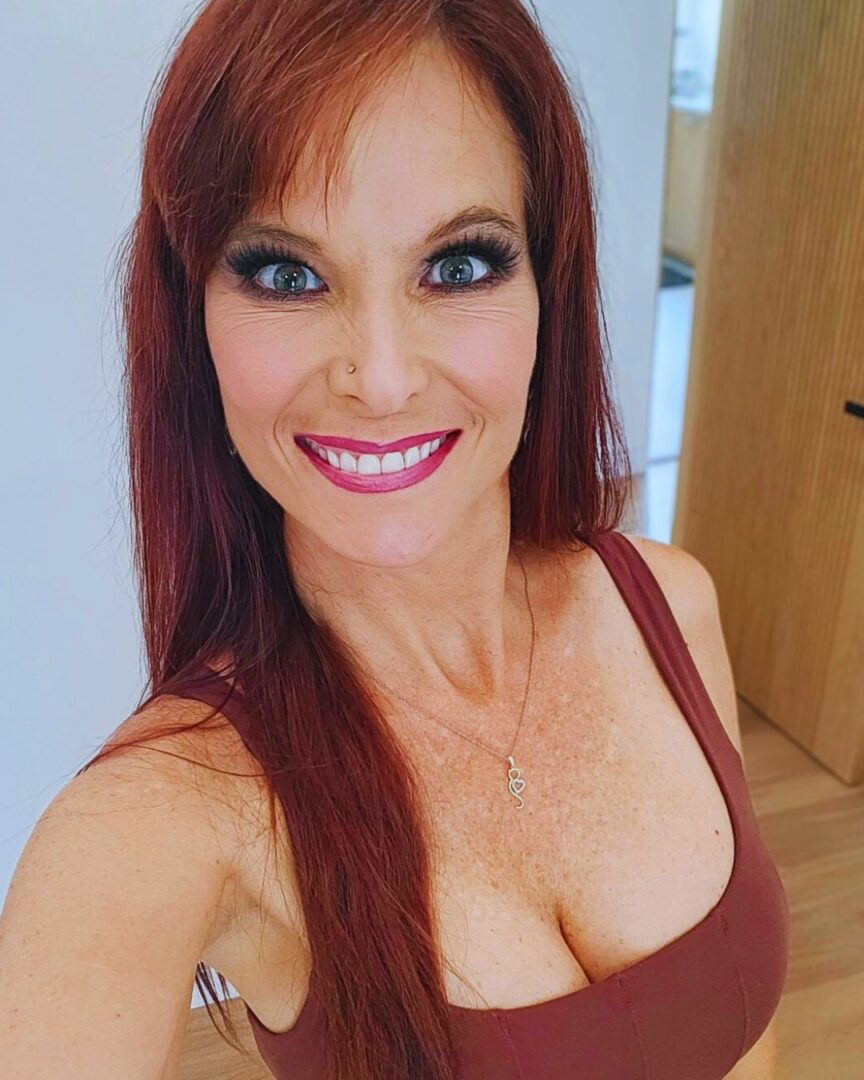 MILF Syren De Mer redhead mature woman, woman wearing red, naked woman onlyfans