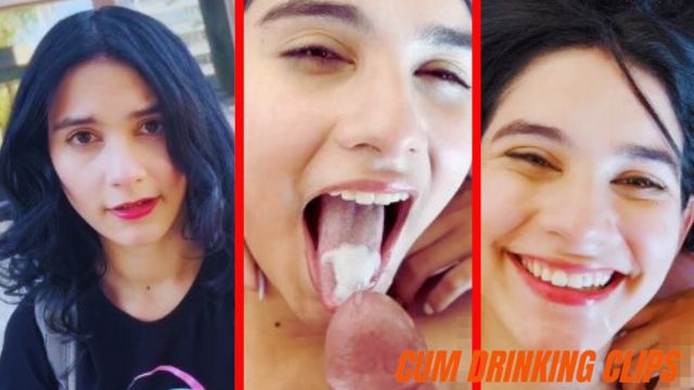 Young Latina woman swallowing thick sperm from old man