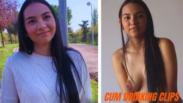 Young Colombian brunette with natural tits swallowing jizz