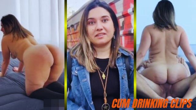 Chubby Latina with big ass and small breasts swallowing jizz