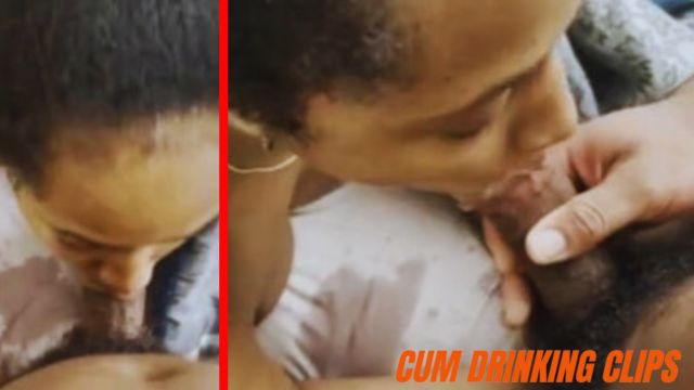 Black woman swallowing hairy black dick jizz