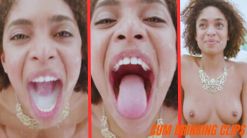 Black Brazilian woman Luna Corazon drinking semen in bukkake