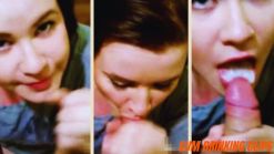 Amateur wife swallowing a great load at home