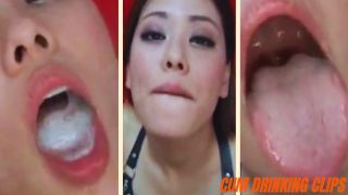 Japanese woman Haruki Aoyama swallowing triple cumload