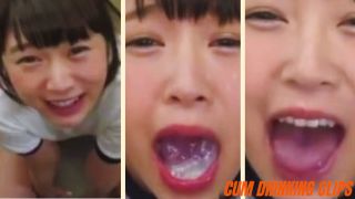 Young Asian woman Mayu Yuki drinking huge cum