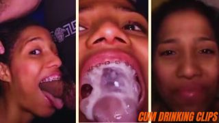 Amateur black girl eating thick cum